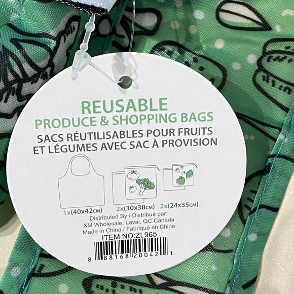 Reusable Shopping Grocery Bag + 4 Nylon Mesh Bags for Vegetable, Fruits, Travel - Picture 4 of 8